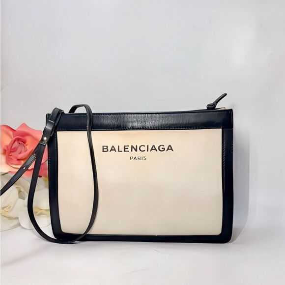 Authentic Balenciaga Canvas Leather Trim Crossbody - Picture 1 of 16